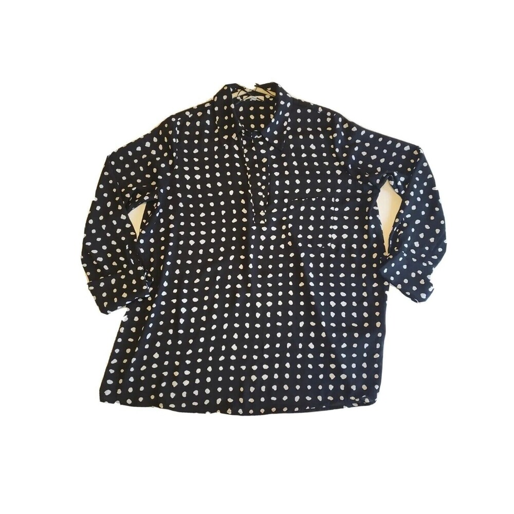 Womens  Sz M Casual Polka-Dot Top Collared Long Sleeves Sheer Needs Cami Pleine